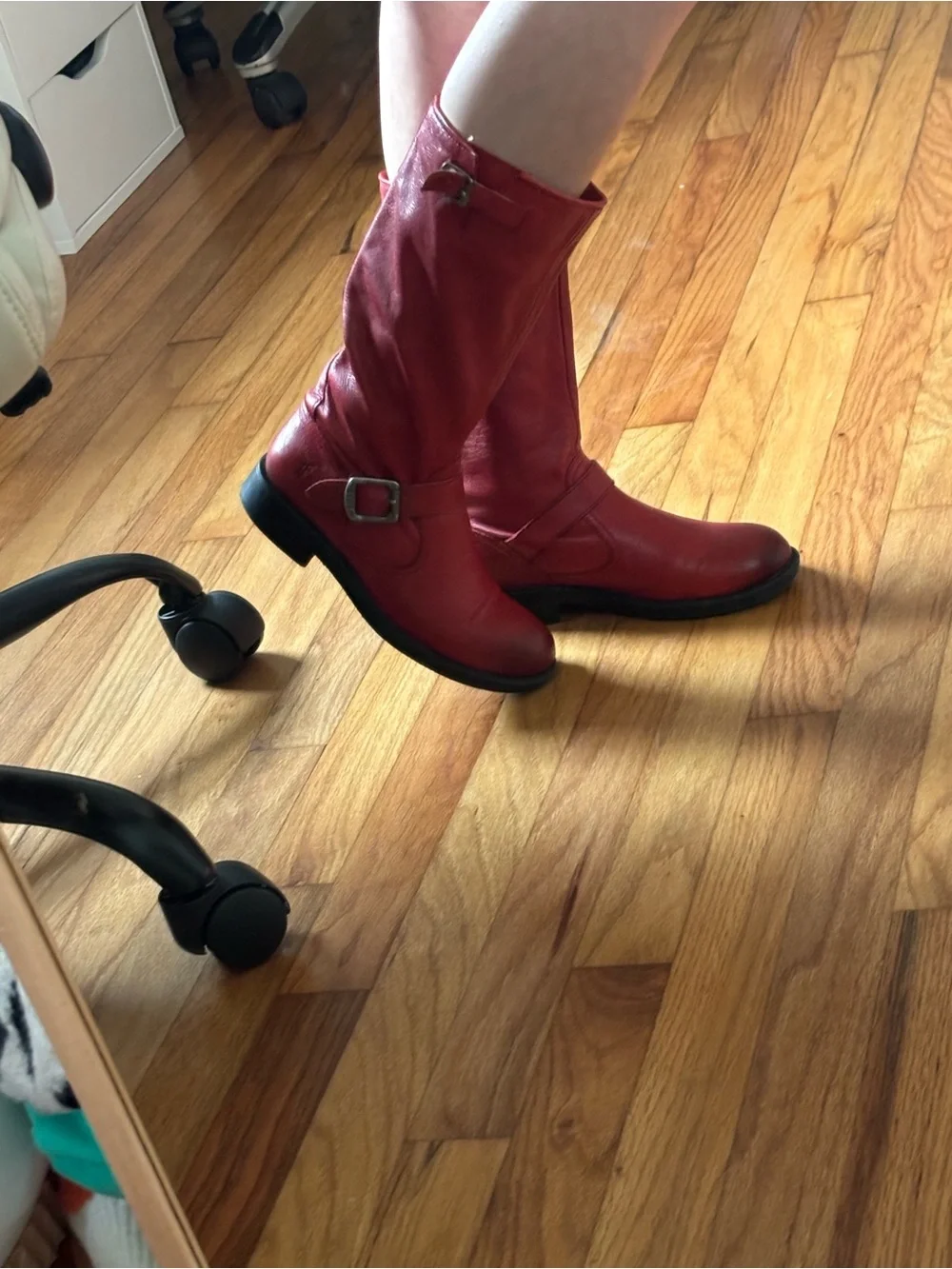 Women’s Frye Red Leather Buckle Boots